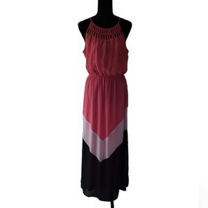 EUC Candies women's cut-out colorblock maxi dress, pink/Black/White, Size L